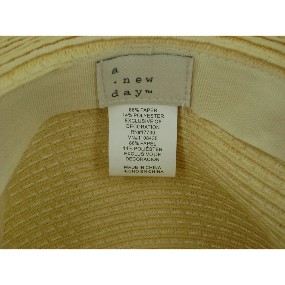 A New Day Womens Tan Straw Wide Brim Floppy Sun Hat Beach Summer One Size